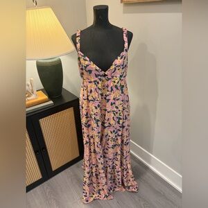 NWT Moon River Pink & Yellow Floral Boho Chic Maxi Dress Size Large